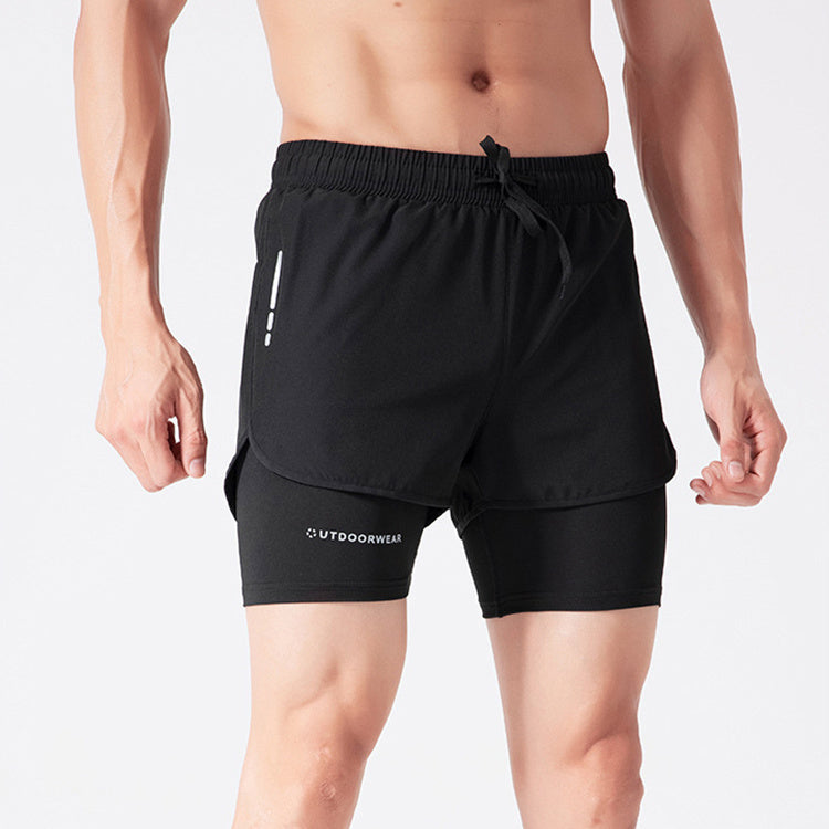 Men's Drawstring Sports Shorts Double Layer Quick Dry High Elasticity Activewear Pants