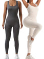 2 Pack Women's Ribbed Solid Color One-Piece Jumpsuit, Form-Fitting Sensual Activewear, Classic Sleeveless Full-Length Pants For Sport Casual Wear