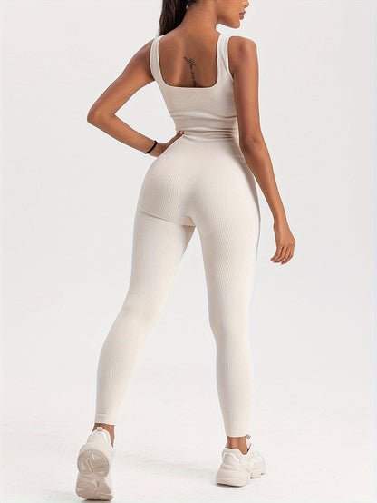 4 Pack Women's Ribbed Solid Color One-Piece Jumpsuit, Form-Fitting Sensual Activewear, Classic Sleeveless Full-Length Pants For Sport Casual Wear