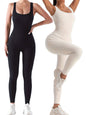 2 Pack Women's Ribbed Solid Color One-Piece Jumpsuit, Form-Fitting Sensual Activewear, Classic Sleeveless Full-Length Pants For Sport Casual Wear